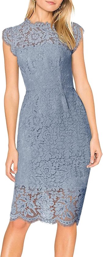 Women's Sleeveless Formal Dress Cocktail Evening Bridesmaid Wedding Guest Midi Dress, GrayBlue, X-Large