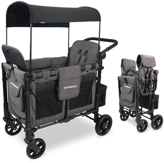 WonderFold W2 Elite Bolderkar - Kinderwagen voor 2 kinderen – Opvouwbaar - Grijs (90kg Draagvermogen) van Merkloos