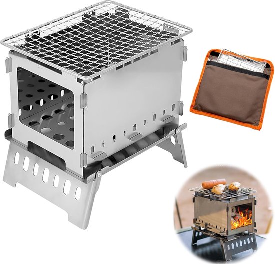 Wood Stove Oboe Stove Foldable with Storage Bag 3-in-1 Oven Stainless Steel Carburettor Cooker for Camping