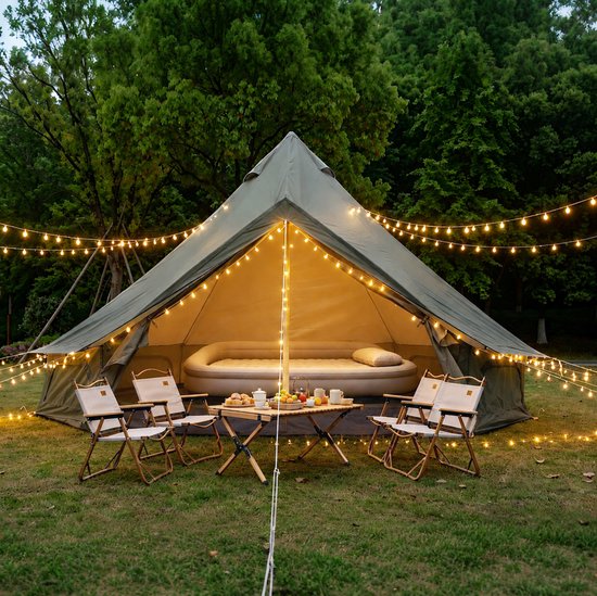 WUVRIE - Bell-tent 300x300x200 cm - 3-4 personen, kacheldoorvoer en insectengaas - Donkergroen