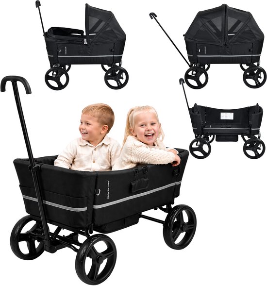 X Adventure Bolderkar Opvouwbaar CarGo – Bolderwagen – Met Dak en Trekstang – Geschikt voor Kinderen en Bagage – Zwart van Merkloos