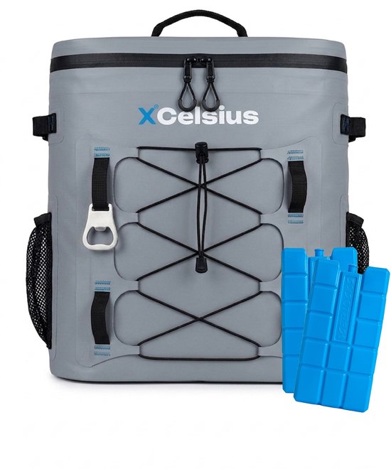 XCelsius® Koelrugtas Geïsoleerd - Inclusief 2 koelelementen - Koelbox Koelrugzak model - 20L inhoud - Waterdichte binnenkant - Lang koel - Bieropener - Grijs van Merkloos