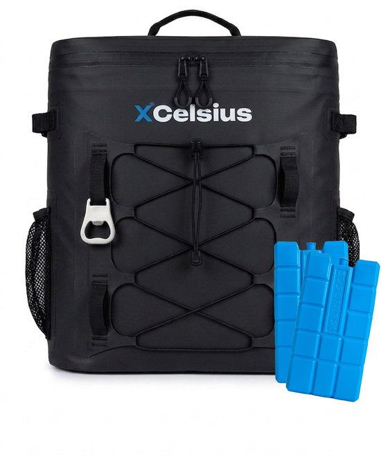 XCelsius® Koelrugtas Geïsoleerd - Inclusief 2 koelelementen - Koelbox Koelrugzak model - 20L inhoud - Waterdichte binnenkant - Lang koel - Bieropener - Zwart van Merkloos
