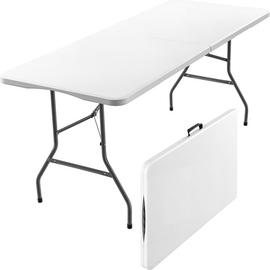 xDays Inklapbare Tafel – Wit – 180x70x73 cm – Klaptafel – Vouwtafel – Campingtafel – Opvouwbaar tot Koffer met Handvat – Weerbestendig – 6 tot 8 Personen – Partytafel – Buffettafel – Binnen & Buiten van Merkloos