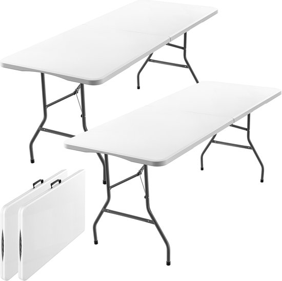 xDays Inklapbare Tafel - Wit - 2 stuks - 180x70x73 cm - Klaptafel - Vouwtafel - Campingtafel - Opvouwbaar tot Koffer met Handvat - Weerbestendig - 6 tot 8 Personen - Partytafel - Buffettafel - Binnen & Buiten