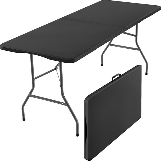 xDays Inklapbare Tafel – Zwart – 180x70x73 cm – Klaptafel – Vouwtafel – Campingtafel – Opvouwbaar tot Koffer met Handvat – Weerbestendig – 6 tot 8 Personen – Partytafel – Buffettafel – Binnen & Buiten van Merkloos