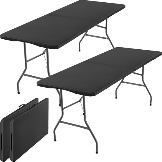 xDays Inklapbare Tafel - Zwart - Set van 2 - 180x70x73 cm - Klaptafel - Vouwtafel - Campingtafel - Opvouwbaar tot Koffer met Handvat - Weerbestendig - 6 tot 8 Personen - Partytafel - Buffettafel - Binnen & Buiten van Merkloos