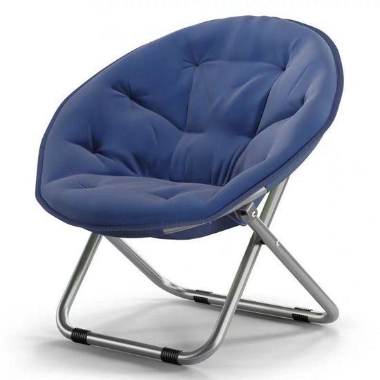 xDays Maanstoel Inklapbaar - Moon Chair - Campingstoel Opvouwbaar - Klapstoel - Vouwstoel - Relaxstoel - Gepolsterd met Kussen - 75x57 cm - Slaapkamer Studentenkamer Woonkamer Balkon Tuin Festival - Blauw