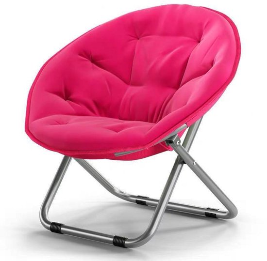 xDays Maanstoel Inklapbaar – Moon Chair – Campingstoel Opvouwbaar – Klapstoel – Vouwstoel – Relaxstoel – Gepolsterd met Kussen – 75x57 cm – Slaapkamer Studentenkamer Woonkamer Balkon Tuin Festival – Roze