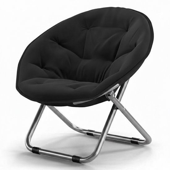 xDays Maanstoel Inklapbaar - Moon Chair - Campingstoel Opvouwbaar - Klapstoel - Vouwstoel - Relaxstoel - Gepolsterd met Kussen - 75x57 cm - Slaapkamer Studentenkamer Woonkamer Balkon Tuin Festival - Zwart