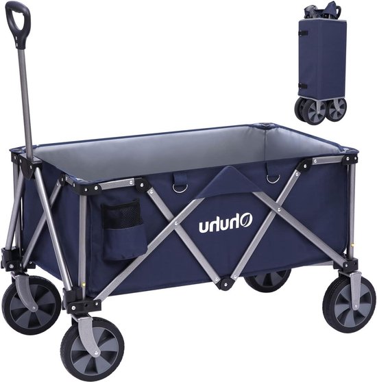 XL Bolderkar opvouwbaar 145 liter 100 kg belastbaarheid - strandwagen tuinwagen - inklapbaar met zijvak - blauw Grote handwagen van Sekey
