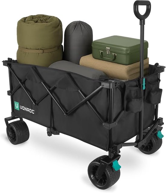 XL Bolderkar - Opvouwbare Wagen - Tuin en Strand - 200L Inhoud 80kg - 105x60x74cm - Zwart van Merkloos
