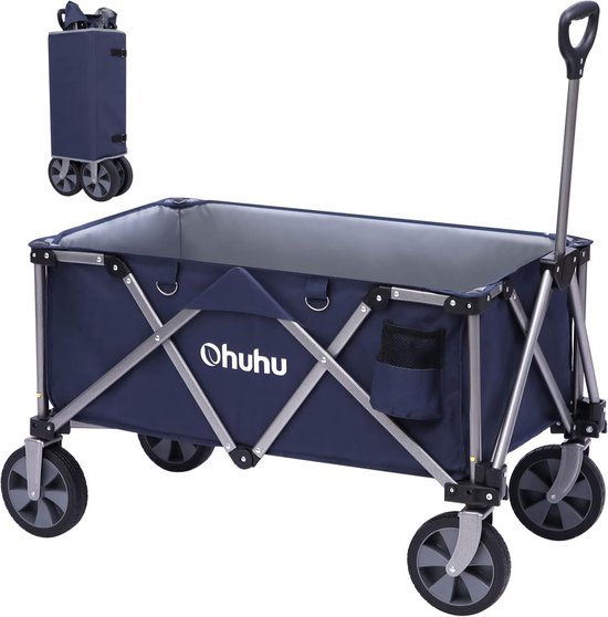 XL handkar opvouwbaar 145L 100kg laadvermogen, opvouwbare strandwagen tuinwagen uitrustingswagen met zijvak voor alle terreinen, geen montage nodig, verstelbare handgreep, blauw van Sekey