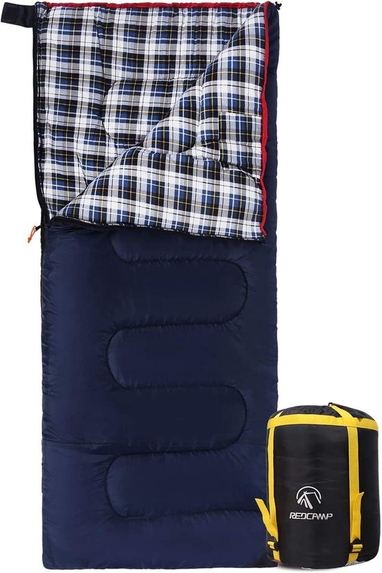 XL katoenen slaapzak met afneembare capuchon, comfortabele flanel, compact en warm, ideaal voor 3-4 seizoenen, kamperen, vissen en outdoor activiteiten