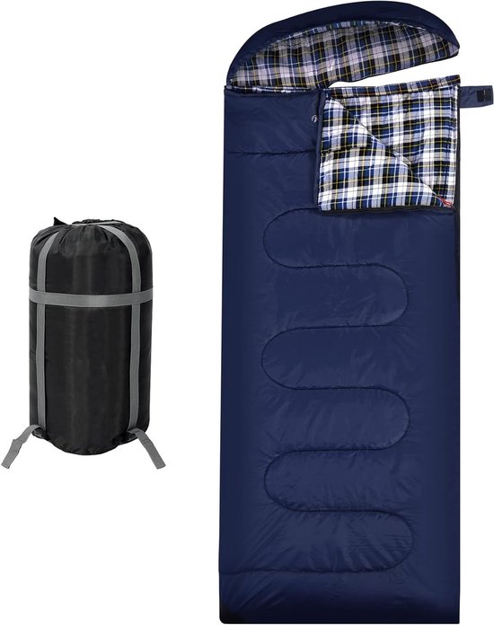 XL katoenen slaapzak met afneembare capuchon, comfortabele flanel, compacte dekenslaapzak voor 3-4 seizoenen, ideaal voor volwassenen en kinderen, perfect voor kamperen, vissen en outdoor activiteiten