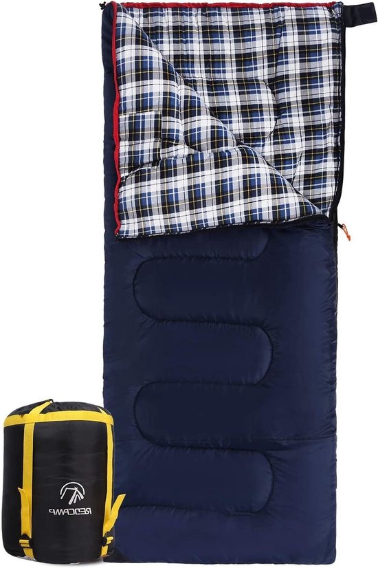 XL katoenen slaapzak met afneembare capuchon, warme flanellen dekenslaapzak voor 3-4 seizoenen, ideaal voor kamperen, vissen en outdoor avonturen met volwassenen en kinderen