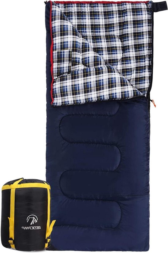 XL katoenen slaapzak voor volwassenen - comfortabel, warm en compact - 3-4 seizoenen - blauw met 5 kg vulling van Merkloos
