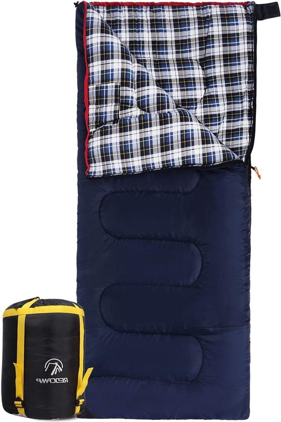 XL katoenen slaapzak voor volwassenen - warm en comfortabel - flanel compacte dekenslaapzak - 3-4 seizoenen koud weer - outdoor winter slaapzak voor vissen en kamperen - blauw - 5 kg vulling. van Merkloos