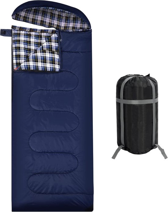 XL katoenen slaapzak warm met afneembare capuchon, comfortabele flanel, compacte dekenslaapzak voor 3-4 seizoenen, ideaal voor volwassenen en kinderen, perfect voor kamperen, vissen en outdoor avonturen