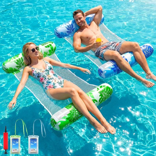 XL Luchtmatras voor Zwembad, 4-in-1 Opblaasbare Waterhangmat met Waterdichte Telefoonvakken, Perfect Waterspeelgoed voor Volwassenen en Kinderen