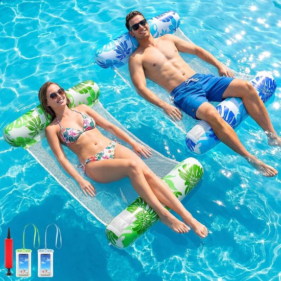 XL Opblaasbare Luchtmatras voor Zwembad - 4-in-1 Waterhangmat met Telefoonvakken, Perfect Waterspeelgoed voor Volwassenen en Kinderen
