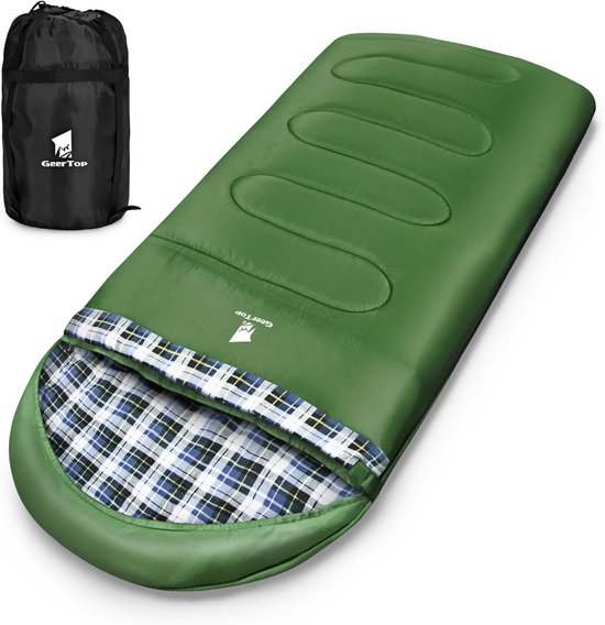 XL Slaapzak - Kampeer slaapzak - Buiten slapen - Extra ruim flanel - 220x100cm - Groen