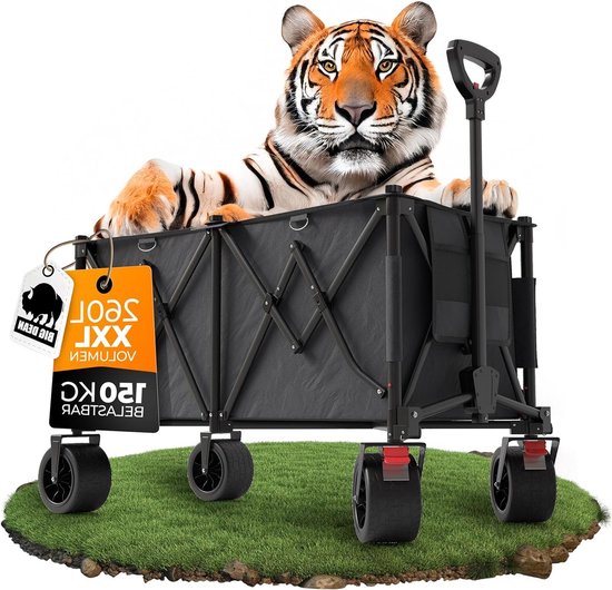 XXL bolderkar - Opvouwbare wagen - Buitenshuis transport - 150 kg belastbaar - 260 liter - Zwart
