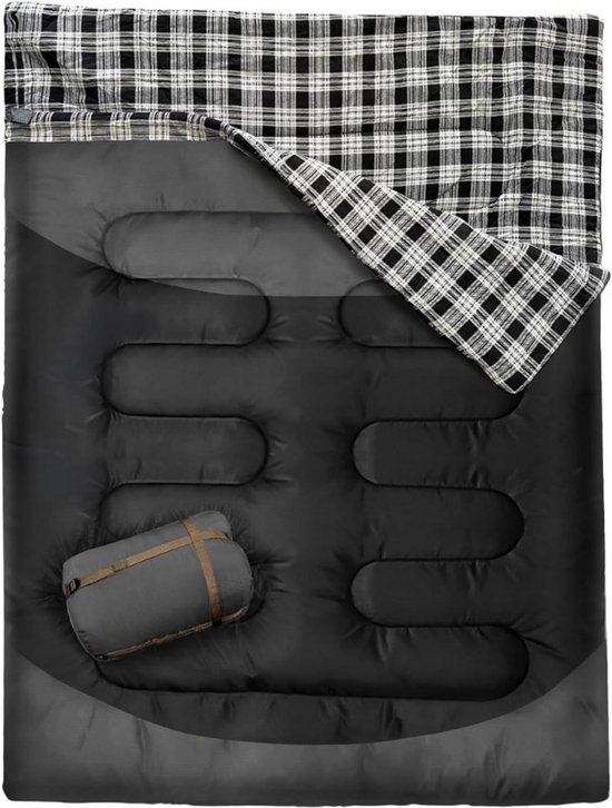 XXL Dubbele Slaapzak Van Flanel Voor Volwassenen - Inclusief 2 Kussens - Comfortabele 2 Persoons Slaapzak - Voor Camping - Tent - Vrachtwagen - Wandelen - Buiten En Binnen - 220 X 150 Cm
