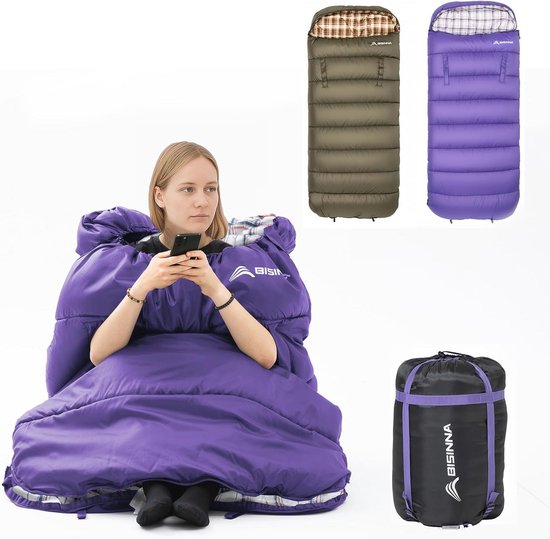 XXL Flanellen Slaapzak met Kussen - 3-4 Seizoenen voor Volwassenen en Kinderen - Warm, Lichtgewicht, Waterdicht - Ideaal voor Wandelen, Backpacken, Kamperen, Binnen en Buiten van Merkloos