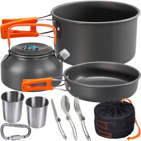 XXL Kampeer Kookset - 19 Delig - Aluminium - Inclusief Pannenset & Ketel
