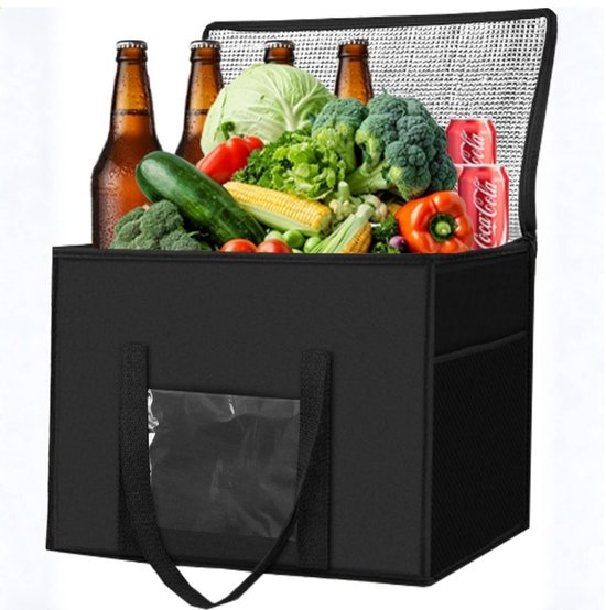 XXL Koeltas 50 Liter - Met Versterkte Bodem & Extra Stevig - Opvouwbare Geïsoleerde Boodschappentas - Voor Picknick, Camping & Strand - Zwart van Merkloos