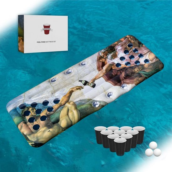 XXL Opblaasbaar Beer Pong Matras voor Zwembad - Inclusief 25 Bekers en 3 Ballen - Groot Formaat