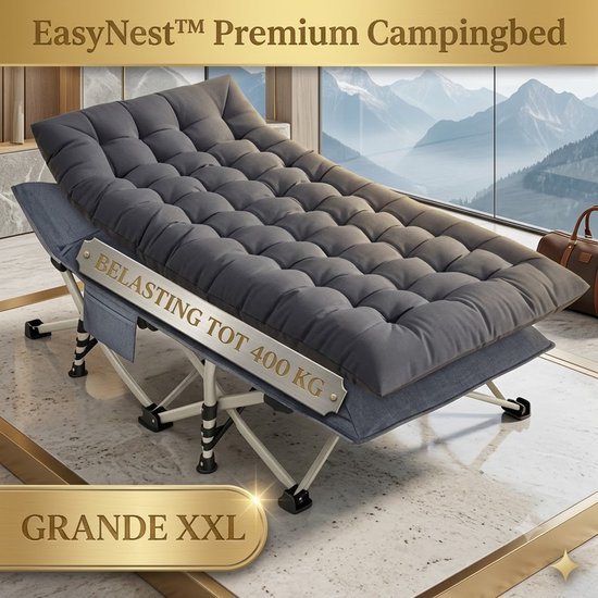 XXL Opvouwbaar Campingbed – Draagbaar Veldbed met Opbergtas – Comfortabel Eenpersoons Slaapbed voor Kamperen, Strand & Reizen