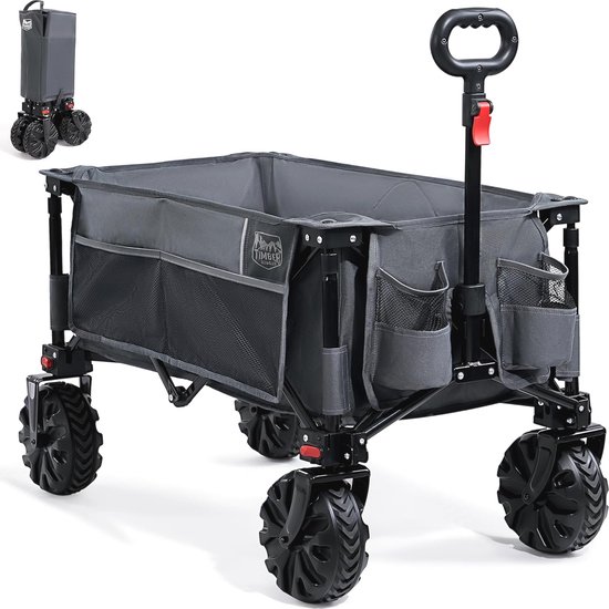 XXL Opvouwbare Bolderkar met Brede Banden en Verstelbare Handgreep - Tuinwagen voor Camping en Winkelen van MaxxGarden