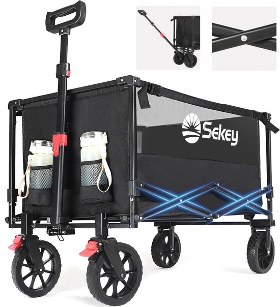 XXL Opvouwbare Bolderwagen met Rem - 160L Capaciteit en 150KG Draagvermogen - Geschikt voor Ruw Terrein, Strand, Kamperen of Winkelen van LifeGoods