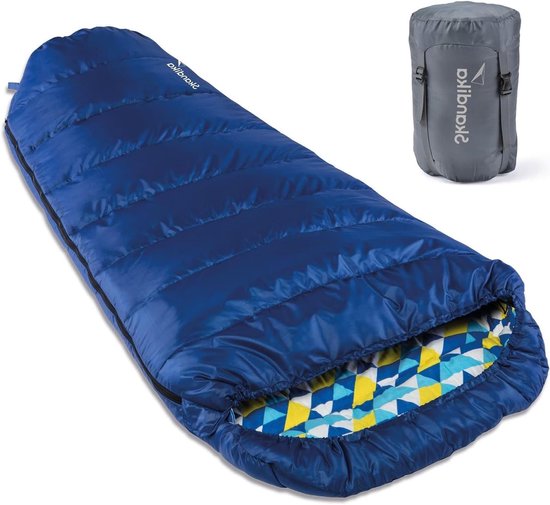 XXL Slaapzak - Mummy slaapzak - Kamperen en outdoor - Katoenen flanellen binnenvoering - 220 x 110 cm - Donkerblauw