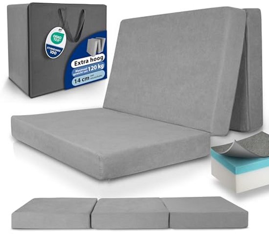 XXL Vouwmatras - Logeermatras Gastenbed - Comfortabel Slapen - Extra Dik Schuim - 140x200 cm - Grijs