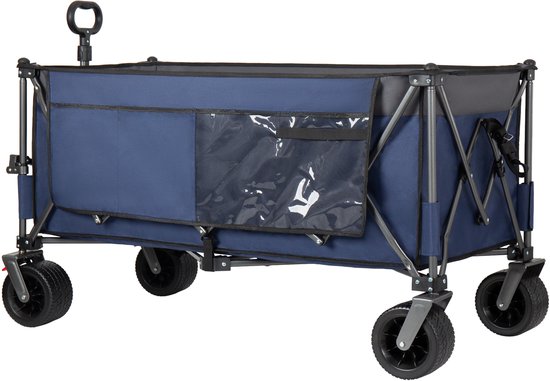XXXL-opvouwbare bolderkar 300L 250kg belastbaar, 130cm uitgebreide opvouwbare bolderkar met extra brede 17x10 cm all-terrainwielen handwagen, gepatenteerd 4-richtingen direct opbouwsysteem transportwagen, Blauw