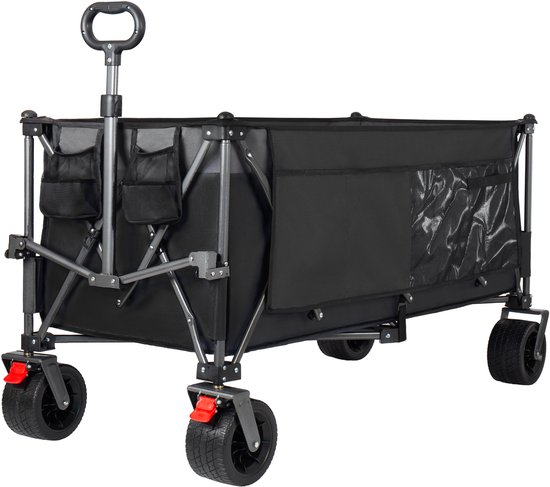 XXXL-opvouwbare bolderkar 300L 250kg belastbaar, 130cm uitgebreide opvouwbare bolderkar met extra brede 17x10 cm all-terrainwielen handwagen, gepatenteerd 4-richtingen direct opbouwsysteem transportwagen, zwart