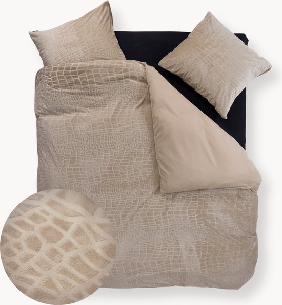 Y-NOT - Dekbedovertrek met kussenslopen - Velvet Snake Skin Desert Taupe - Lits jumeaux - 240x200/220 cm