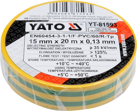 Yato - Elektrotape PVC - 15mm x 20m - Geel-Groen van Merkloos
