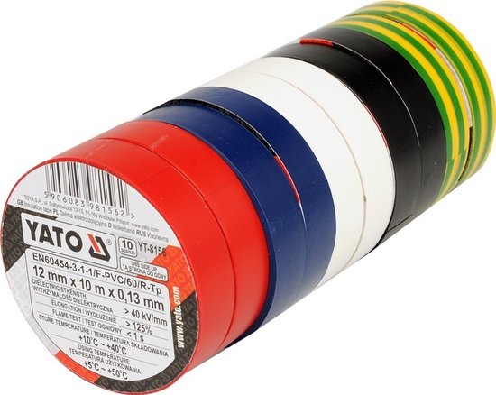 Yato Serie - Isolatietape - 12mm x 10m - Mix Kleur - Set van 10 van Merkloos