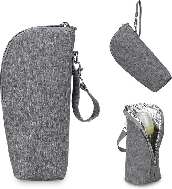 Ychee - Draagbare Thermo Tas - Melkfles Tas - Isoleertas - Flessenwarmer - Koeltas - Reizen - Onderweg - Handig - Compact - 24x8x7cm - Grijs