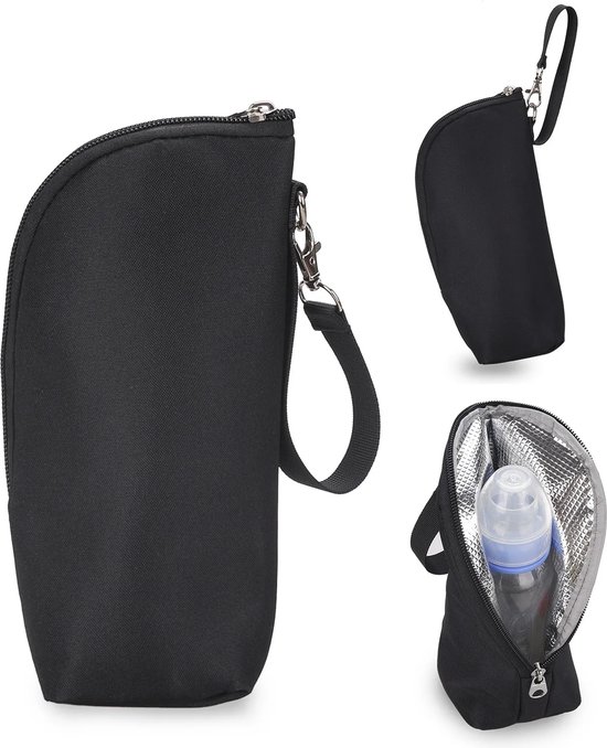 Ychee - Draagbare Thermo Tas - Melkfles Tas - Isoleertas - Flessenwarmer - Koeltas - Reizen - Onderweg - Handig - Compact - 24x8x7cm - Zwart van Ychee