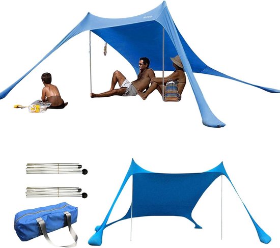 Yeeda Shades Beach Tent Large, Beach Shade Windproof Design Sunroof, Portable Family Tent, Family Beach Tent with 2 Aluminum Poles, 1 Carrying Bag