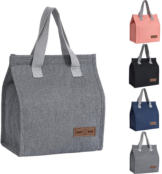 Yikki Lunch Bags Ontbijttas voor dames en heren, Kleine koeltas, Thermische lunchtas, Boodschappentas Opvouwbare minikoeltas voor werk, school, picknick, reizen (grijs) van Merkloos