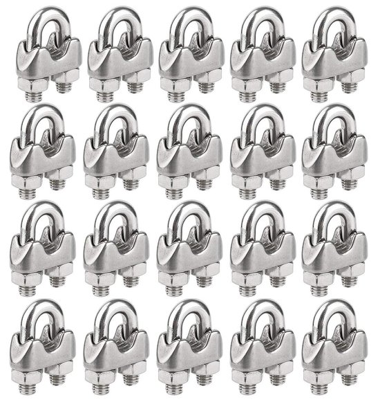 Ynkkvre - 20 Stuks Draadklemmen – 5 mm RVS M5 Boog Draadklem, RVS U-Bout, Beugelvormige Sattel Klem voor Stalen Kabel, Staaldraad, Staal Draadkabel (Diameter 5 mm) van Ynkkvre