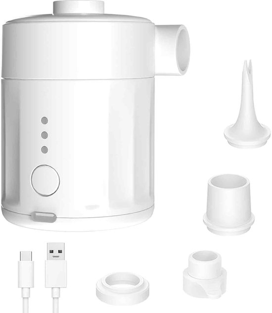 Ynkkvre - Luchtpomp-Luchtcompressor - Elektrische luchtpomp - Zwembadpomp-Draagbaar- 2-in-1-5200 mAh - 450 l/min-Oplaadbare accu - Met 4 spuitmonden en opbergtas - Snelpomp voor boot/luchtbed - Wit van Ynkkvre