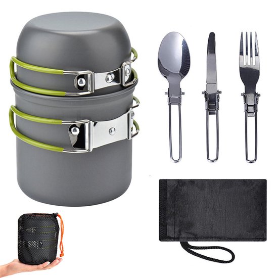 Ynkkvre - Set van camping keukengerei, 6 kamers buiten keukengerei voor camping - draagbare bestek set, campingpot met gesneden -vierde, Picnic Camping Wandeling Pan Cook Gerei, Buiten kookpannen