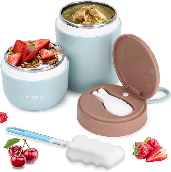 Yoghurt Beker To Go - Muesli beker - 720 ml Lunchbekerlekvrije met Lepel - Dubbellaags lekvrij - Blauw